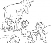 Coloriage Les enfants découvreurs et le deer