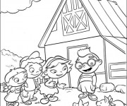 Coloriage Petit Einstein devant leur maison