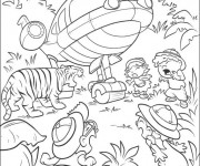 Coloriage Un tiger qui fait peur aux petits découvreurs