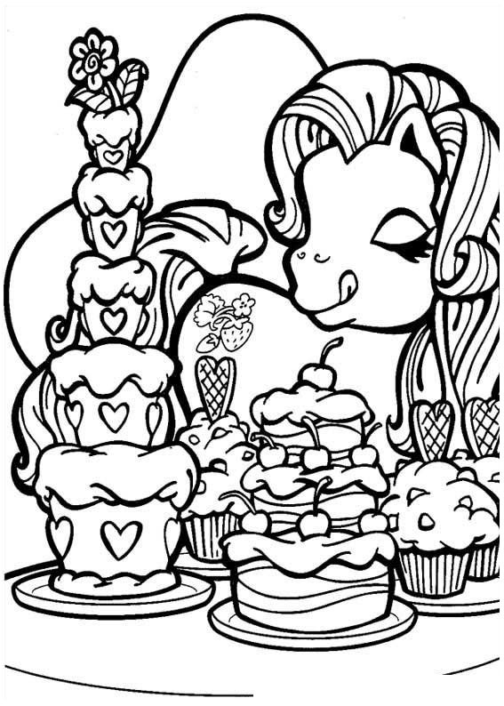 Coloriage Mon petit poney mange des cakes dessin gratuit à imprimer