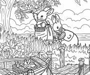 Coloriage Mme Lapin r&eacute;coltant avec Pierre Lapin