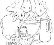 Coloriage Pierre avec sa famille des lapins