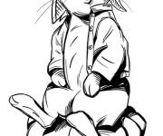 Coloriage et dessins gratuit Pierre lapin assis sur une citrouille à imprimer