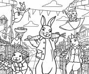 Coloriage Pierre Lapin avec des amis au march&eacute;