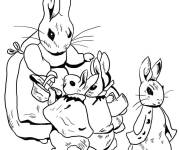 Coloriage Pierre Lapin avec ses feres et soeurs et sa maman