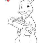 Coloriage Pierre lapin avec un cadeau d'anniversaire