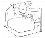 Coloriage Pierre lapin est malade dans son lit