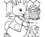 Coloriage Pierre lapin fait du jardinage