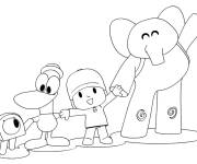 Coloriage L'&eacute;quipe de Pocoyo main dans la main