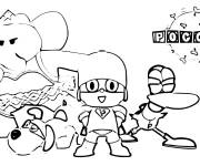 Coloriage Le super-h&eacute;ros Pocoyo avec son &eacute;quipe