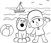 Coloriage Loula et Pocoyo sur la plage