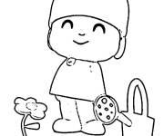 Coloriage Pocoyo arrose une fleur
