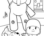 Coloriage Pocoyo avec l'&eacute;l&eacute;phant, le chien mignon et le petit oiseau