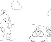 Coloriage Pocoyo avec ses amis les petits oiseaux