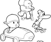 Coloriage et dessins gratuit Pocoyo avec ses amis pendant la course à imprimer