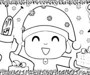 Coloriage Pocoyo c&eacute;l&egrave;bre le No&euml;l