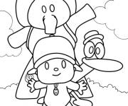 Coloriage Pocoyo, Elly et Pato dans le champ