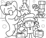 Coloriage Pocoyo, Elly et Pato pour No&euml;l