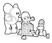 Coloriage Pocoyo en jouant le lego avec des amis