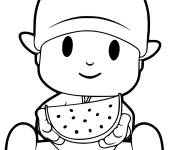 Coloriage Pocoyo en mangeant de la past&egrave;que