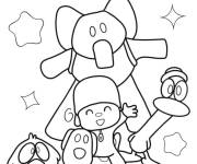 Coloriage Pocoyo en photo avec ses amis