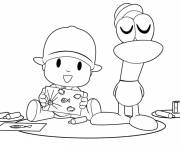 Coloriage Pocoyo et Pato aiment colorier leur dessin