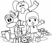 Coloriage Pocoyo et ses amis en jouant aux d&eacute;s