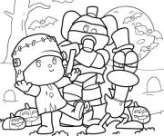 Coloriage Pocoyo et ses amis pendant le Halloween