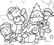 Coloriage Pocoyo et ses amis s'amusent dans la neige