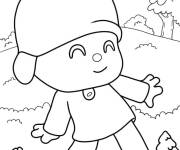 Coloriage Pocoyo mignon se balade dans la nature