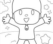 Coloriage Pocoyo ouvrant ses mains dans la nature