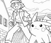 Coloriage Ash et Pikachu pendant le combat