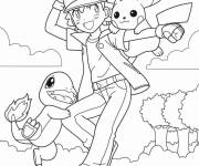 Coloriage Ash, Pikachu et Charmander