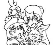 Coloriage Larmeleon Flambino et Ouistempo et leurs dresseurs