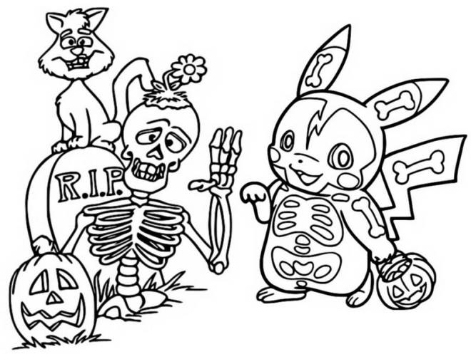Coloriage et dessins gratuits Les Pokémons et la fête Halloween à imprimer