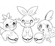 Coloriage Les Pok&eacute;mons grookey, scorbunny et sobble