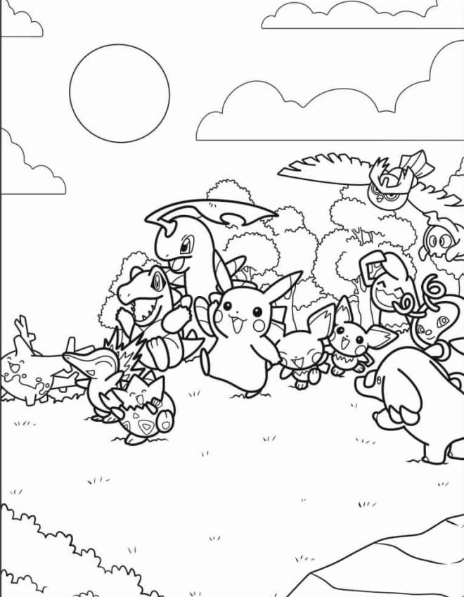 Coloriage et dessins gratuits Les Pokémons s'amusent à imprimer