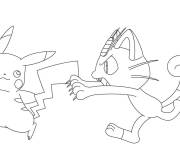 Coloriage Miaouss et la poursuite de Pikachu