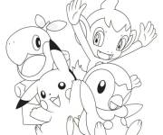 Coloriage Pikachu avec ses amis Ouisticram et Tiplouf