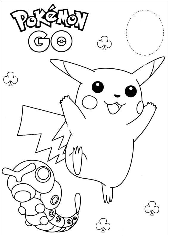 Coloriage et dessins gratuits Pikachu et Chenipan de Pokemon Go à imprimer