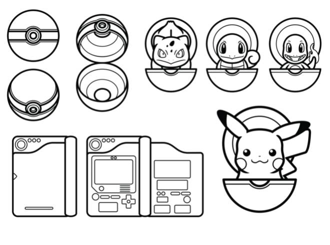 Coloriage et dessins gratuits Pikachu et Pokeball à imprimer