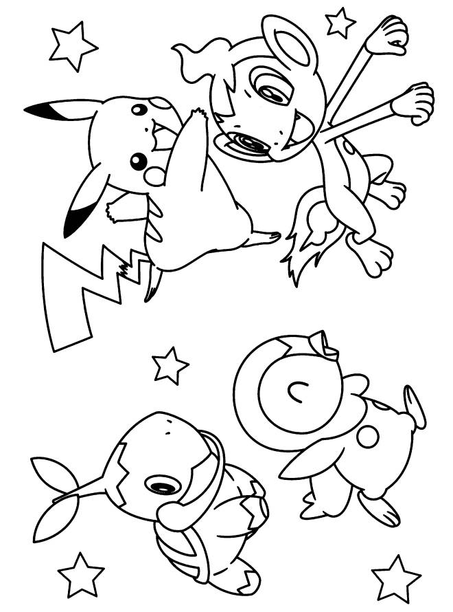 Coloriage et dessins gratuits Pikachu et ses amis Pokémon  à imprimer