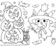Coloriage Pikachu Pok&eacute;mon Halloween