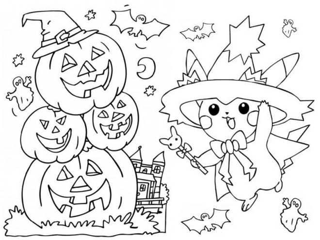 Coloriage et dessins gratuits Pikachu Pokémon Halloween à imprimer