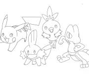 Coloriage Pikachu, Treecko, Torchic et Mudkip