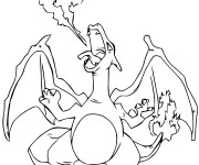 Coloriage Pokémon Dracaufeu et son feu