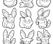 Coloriage Pok&eacute;mon Eevee plusieurs poses