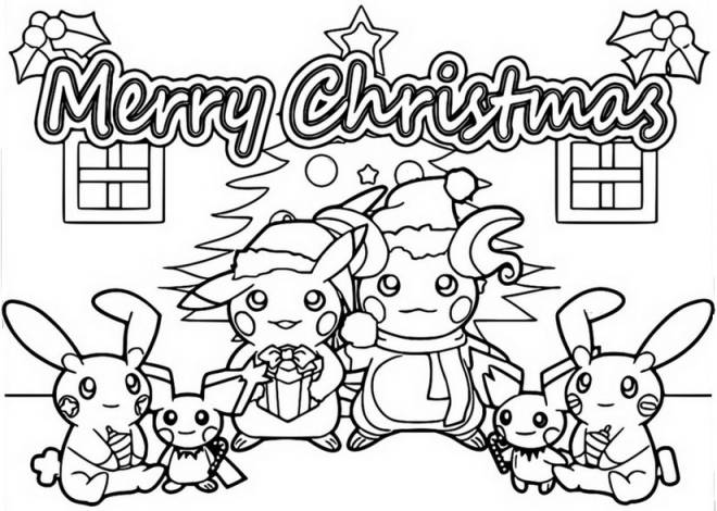 Coloriage et dessins gratuits Pokémon souhaite un joyeux Noël à imprimer