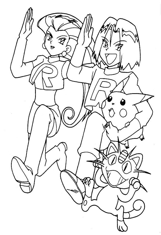 Coloriage et dessins gratuits Team Rocket et Pikachu à imprimer