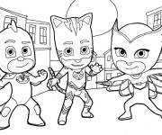 Coloriage Gluglu, Yoyo et Bibou dans la ville de PJ Mask